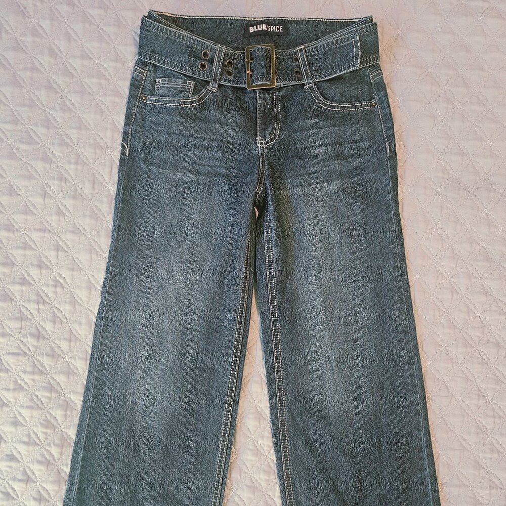 Blue Spice Girl's Wide-Leg Flare Jeans Belt Blue Size 10